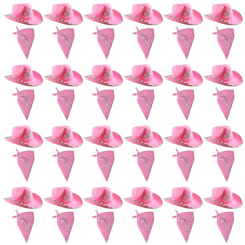 Cowboy-Zubehör-Set für Erwachsene, Rosa, 24 Stück, rosa Cowboyhut mit angenähtem Diadem + passendem Paisleymuster, für Damen, Junggesellinnenabschied, Cowgirl, Western-Kostüm, Zubehör-Set