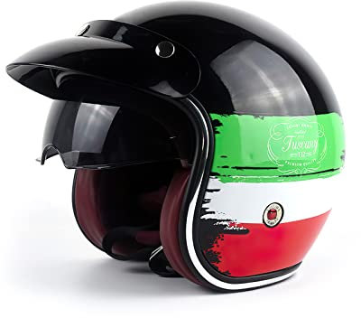 BOSERMEM Casque Moto Demi-Jet Homme Dot Homologué Casque Semi-Ouvert Casque Jet Urbain Casque Moto Et Scooter Compact Femme Adulte Anti Scratch Visiere(Italie Noire)
