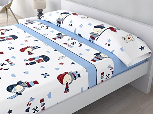 HM'S HOME'SECRET Juego de sábanas Infantiles Verano de Microfibra Transpirable Mod. Pirata (Cama de 105 cm (105_x_190/200 cm))