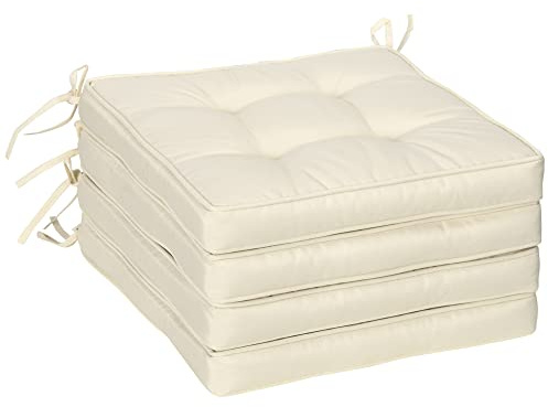 Outsunny Lot de 4 coussins de chaise de jardin avec attaches, 42 x 42 cm, coussin de remplacement pour chaise de salle à manger, crème blanc
