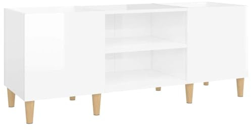 vidaXL Plattenschrank, Schallplattenschrank mit viel Stauraum, Plattenspieler Schrank für Wohnzimmer, LP Schrank Schallplattenständer, Hochglanz Weiß Holzwerkstoff