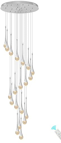 138''/350 cm de alto, plata, 20 luces, escalera de caracol, colgante, lámpara de salón, techo, araña de cristal, entrada, araña de cristal, gota de lluvia, burbuja, LED, 2700-6000 K, regulable