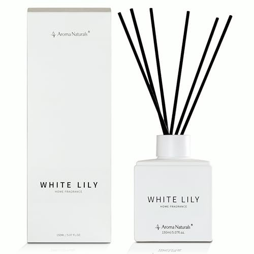Aroma Naturals Reed Diffusers for Home, Fragrance Oil Reed Diffuser with Sticks Set, 150ml, Fragrance Diffusers Gifts Set for Women - White Lily