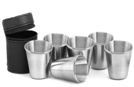 Omana Stainless Steel Shot Glasses (Set of 6) – Shatterproof Metal Travel Cups with Premium Stackable Design & Portable Carry Pouch – Reusable for Camping, Hiking, Coffee, Beer & Spirits (30ml)