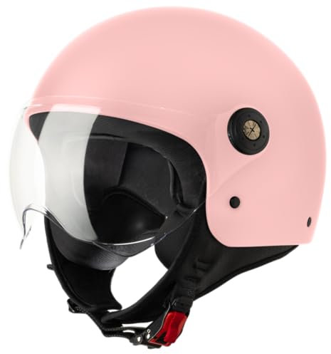 VINZ Duoro Roller Helm Jet Helm Mopedhelm Herren und Damen | in Gr. XS-XXL | Jethelm mit Visier | ECE 22.06 Zertifiziert | Motorradhelm | Erhältlich Rosa