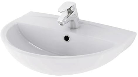 Belvit Keramik Waschbecken 50cm - Kompaktes Tulpen Wandwaschbecken mit Hahnloch - Stilvolles Modell für Bad & Gäste-WC - Weißes Design-Becken aus robuster Sanitärkeramik