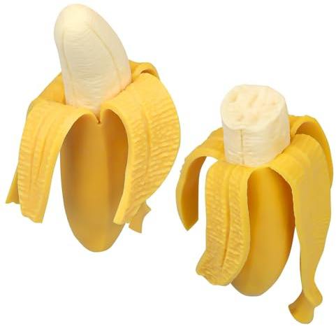 Anboor 2 stycken banan-Squishy-stressboll, fruktsensorbollar för barn och vuxna, simulering banan stressminskning, stressklämma, fidgetleksaker som födelsedagspresenter