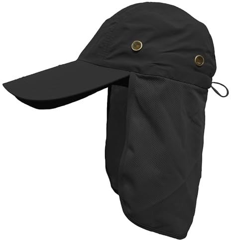 Gorra Nuca para Hombre y Mujer, Gorras y Sombreros Protección UV, Gorras de béisbol con Cubierta de Cuello Plegable y Secado Rápido, Talla 56-58cm (FR/ES, Letras, Talla única, Negro)