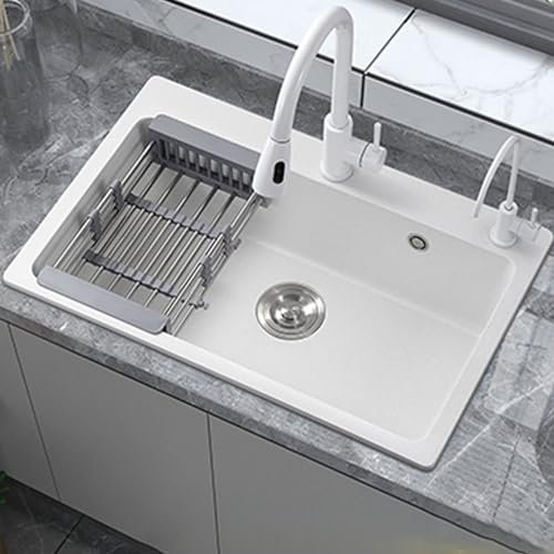 Vasca da bagno o lavelli da cucina,lavandino da esterno in pietra,lavello da incasso,rubinetto con estraibile, rubinetto con cestello di scarico telescopico, perfetto per cucina, lavanderia, bar, camp