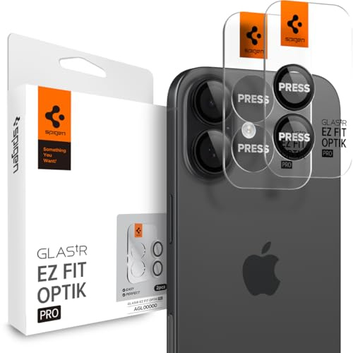 Spigen EZ Fit Optik Pro Kameraschutz [2P] für iPhone 17/16 / 16 Plus | Schwarz, Individuelle Kameraprotektion, inkl. Installationskit, Hochauflösend, Kratzfest, 9H Härte Folie