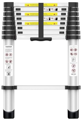 Exleiter 2.6M Telescoping Ladder, Aluminum Lightweight Multi-Purpose Collapsible Extension Folding Telescopic Ladders for RV, Attic, Daily Use at Home, 330lbs Max Capacity