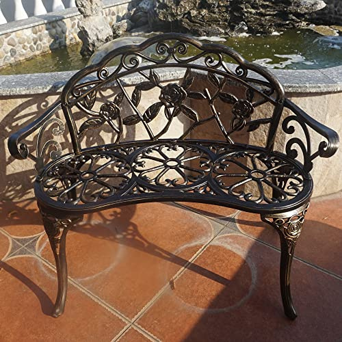 TangXiaoQi trädgårdsbänk, metall aluminium ros, lämplig för trädgård veranda park front veranda balkong utomhus (antik)