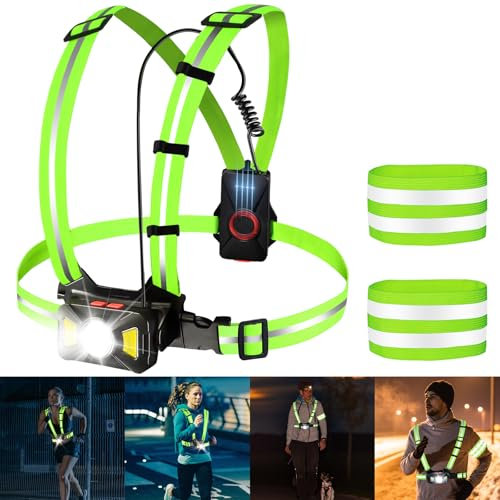 BORDEAG Lauflicht,Lauflampe,Lauflicht Mit Reflektoren,Brust Licht,Joggen Lauflampet Mit Einem Paar Reflektierender Handgelenkschlaufen für Camping,Wandern,Nachtlauf