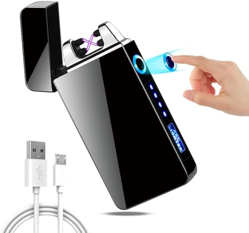 Gohytal Encendedor eléctrico, recargable por USB, encendedor electrónico de doble arco eléctrico, de plasma, resistente al viento, con indicador de alimentación, encendedores eléctricos a prueba de