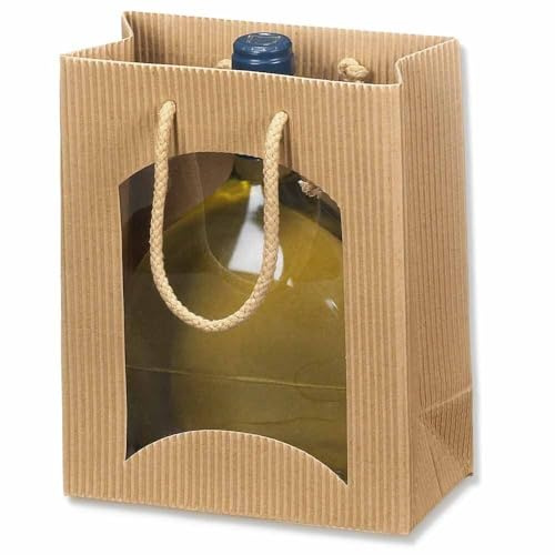 Flaschentragetasche offene Welle mit Sichtfenster 17 + 8,5 x 20 cm naturfarben, 20 Stück