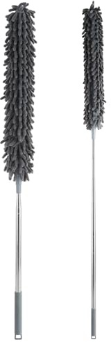 ASelected Feather Duster,Extendable Duster with Long Handle,Microfiber Detachable Bendable Telescopic and Hand Dust for Cleaning Dust, High Ceiling, Blinds, Lights,Cobweb,Cars,Furniture,Grey