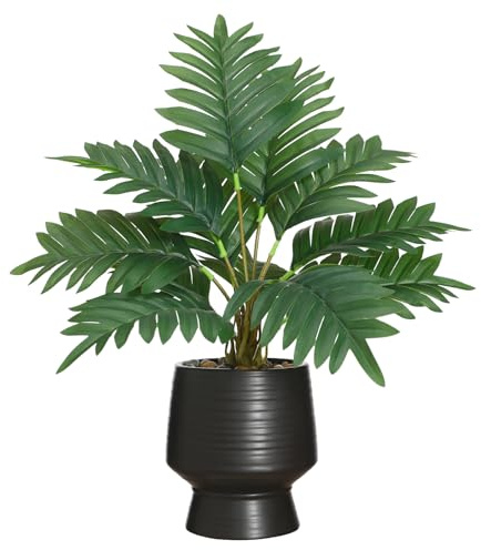 LUWENER Artificial Plants in Ceramic Pot,15 tall Fake Potted Plants for Home Office Indoor,Artificial Palm Plant for Table Bathroom Bedroom Decoration(Palm plant black)