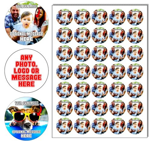 35 x PRE CUT Personalised Photo/Your Own Logo (3.5cm) Cupcake Toppers - Premium 0.7mm Edible Wafer Card - Fun & Personal Precut Party Cake Decorations Perfect For Brownies Cookies Muffins & More!