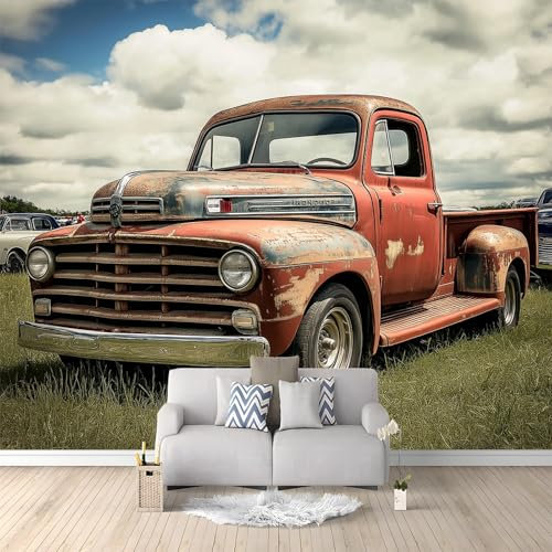 Papier Peint Panoramique Rétro Vintage Voiture Poster Mural sur Mesure Murale Non Tissées 200 x 140 cm pour Salon Chambre D'enfant Chambre Restaurant Décoration Murale Rouge Clair