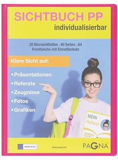 PAGNA 21013-34 Sichtbuch A4 PP School mit Fronttasche dunkelrosa
