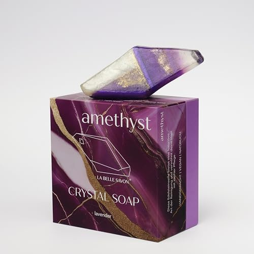 LA BELLE SAVON® Handseife [Amethyst] - Edelsteinseife - Handgemachte Naturseife mit echtem Edelstein - Vegan - Für Hände, Gesicht und Körper - Wellness & Spa