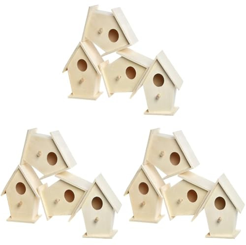 Baker Ross EC1235 Mini Holz, Vogelhäuser zum Bemalen und Dekorieren für Kinder Kunst und Handwerk oder Gartenprojekte (4 Stück), Sortiert, Mittel (Packung mit 3)