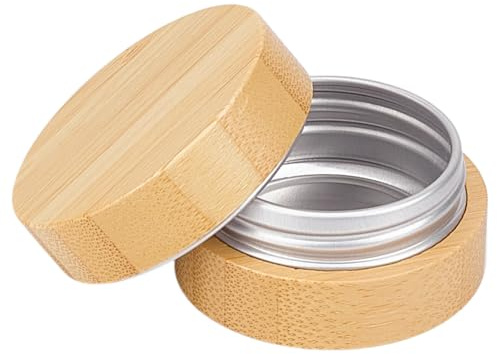 MAYJOYDIY 15ML Empty Refillable Cosmetic Jars with Bamboo Shell Aluminum Tin Jar with Screw Cap Smooth Wooden Cream Container Empty Sample Jar for Travel Storage Cosmetic Lip Balm Cream