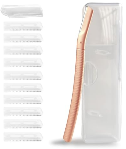 Rasoio per sopracciglia con 10 lame in acciaio inox e custodia portatile Rasoio viso da donna in leghe anti-ruggine, elegante e durevole, rasoio affilato in oro rosa