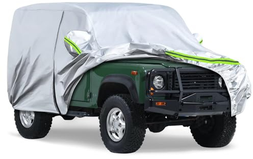 Car Cover Waterproof Breathable Fits for Land Rover Defender 90 1990-2016 | All Weather Protection Outdoor Car Cover Full Cover Sun Rain UV Dust Windproof, Silver