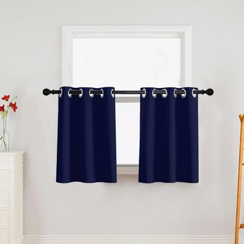 BTTO Rideau Occultant Court à Oeillets, Lot de 2 Petit Rideau de Fenetre, Moderne Decoration Rideaux sous Evier Rideaux Courts pour Cuisine Chambre Porte Placard, Bleu Marine, L85 x H91cm