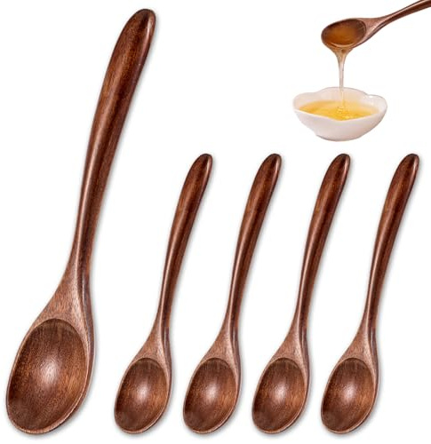 4 Pcs Wooden Spoons for Eating, 17cm/6.7 inch Wooden Honey Spoons, Small Wood Teaspoons for Stirring Coffee, Little Wood Table Spoon for Cooking, Desserts & Cereal