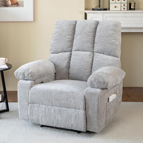 HOMYEDAMIC Fernsehsessel mit liegefunktion,Relaxsessel mit Leinenoptik,Sessel liegesessel bis 150 kg belastbar,für Wohnzimmer (Grau)
