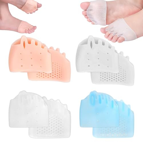 4 Pairs Toe Separators for Women/Men,5-Hole Design Gel Toe Separators Metatarsal Pads, Reusable Toe Straightener for Overlapping Toes Pain Relief Bent Toes