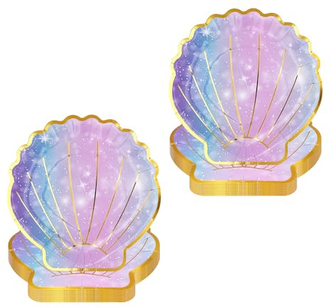Shwdsy 20 Pièces Assiettes Jetables, 18 × 17,5 cm Assiette Carton, Forme de Coquillage Coloré Assiette Jetable Anniversaire, Série de Couleurs Claires, pour Anniversaires, Camping