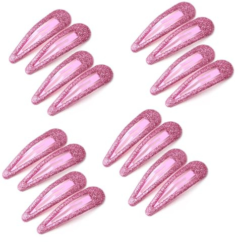 EUZUXU 16 Stück Haarspangen Mädchen, Bunte Glitzer Pailletten Haarspangen, Haarclips Snap Haarklammern in Bonbonfarbe für Mädchen, Kinder und Damen - Rosarot *16