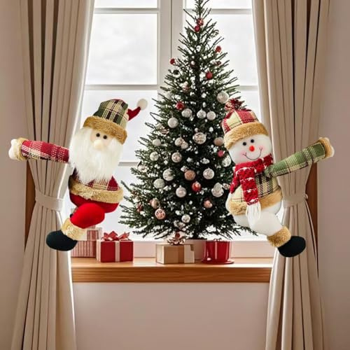 Set di decorazioni natalizie in peluche con Babbo Natale e pupazzo di neve con passanti per appenderlo, morbido e poliestere, per albero e per esporre la casa, personaggi festivi stagionali