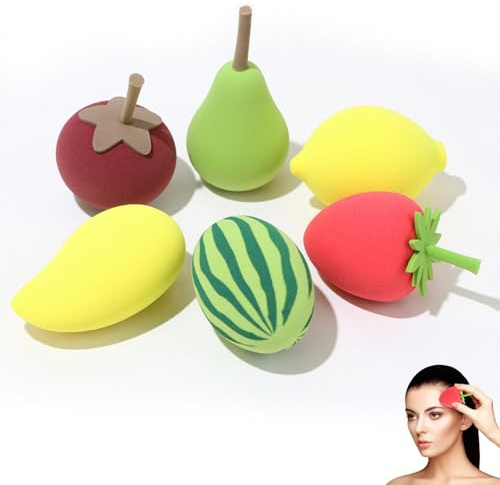 TenaLucy 6 Pezzi, Serie Frutta Spugnette Trucco Make up Ottimo, Beauty Blender, Applicator di Spugna per Fondotinta e Correttore, Puff Cipria in 6 Forme Per Soddisfare Le Vostre Esigenze