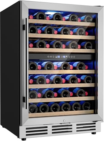 Icyglee 24 inch Wine Fridge Cooler, 54 Bottle Dual Zone Wine Fridge, 40-65°F Built in&Freestanding Under Counter Wine Refrigerator with glass door, Wine Cooler for Home Office, Safety Lock