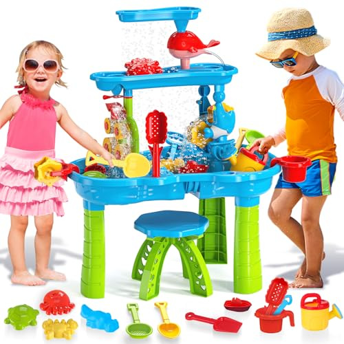 deAO Wasserspieltisch Kinder ab 3+ Jahre – 3-Stufiger Sand und Wassertisch
