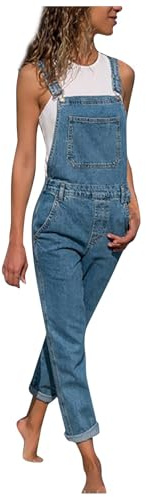 RUIRUILICO Ladies Denim Dungarees Vintage Adjustable Strap Bib Overalls for Women Work Casual Sleeveless Jeans Jumpsuit Straight Leg Jean Pants with Pockets