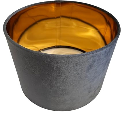 Lampenschirm Rund Retro Vintage Farbe: Schwarz/Grün Stofflampenschirm Textilschirm Ersatzschirm Tischlampe Pendelleuchte E27 Fassung Durchmesser (1x grau/gold samt)