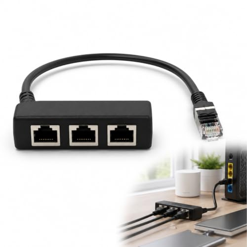 Adaptador Divisor Ethernet, Adaptador RJ45 Ethernet Divisor 1 Macho a 3 Puertos LAN Hembra, Cable de Extensión LAN, Extensión de Red, Cable Extensión Ethernet de 3 Puertos para Cat5 Cat5e Cat6 Cat7