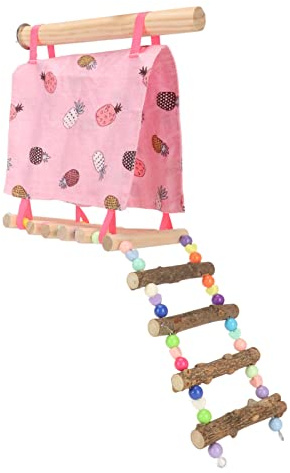 KPOYTWRDN Cabaña-Nido para pájaros con Hamaca, Tienda para Loros con Escalera, cabaña acogedora de Colores Vivos con Entrada y Salida Abiertas y Escalera de trepado, Ideal para Aves pequeñas