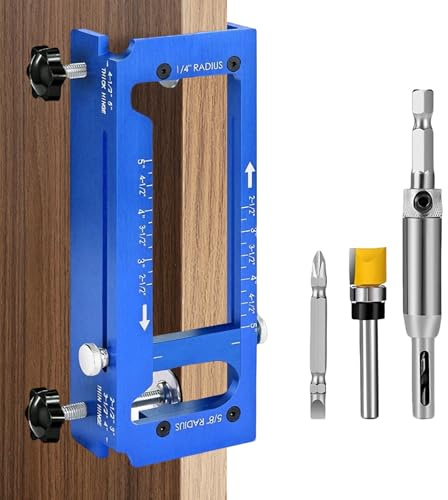 Door Hinge Jig, Aluminum Alloy Door Hinge Jig Kit, Aluminum Alloy Door Hinge Template Kit for Router, Hinge Jig Fits 2.5 to 5 Length, 5/8 Radius and Square Corner Types