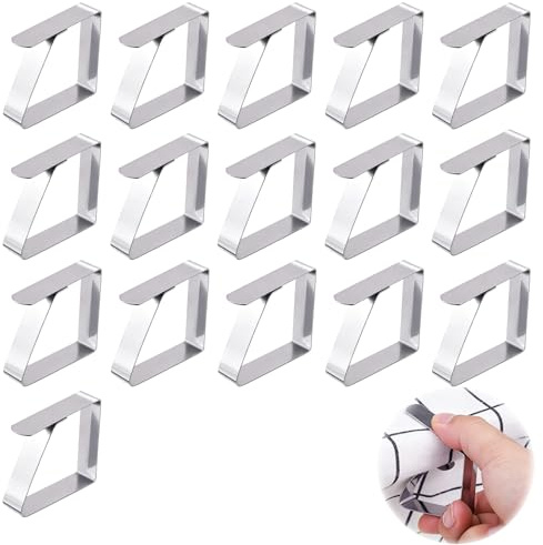 YEDOUALE Clip tovaglia fermatovaglia Acciaio Inox 16 Pezzi Molle Antiscivolo Ganci Tavolo Fino 3 cm Argento per Esterno Giardino Ristorante Picnic