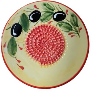 Rallador con cepillo para Ajo, frutos secos, tomate, queso de Cerámica con Diseño de Lagartos y Flores, 12 cm, Estilo Mediterráneo, Multicolor (provenzal rojo)