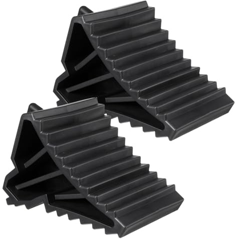 AMUSLESUR Cunei per Ruote Auto 2 Pezzi Nero in Plastico, Triangolari Antiscivolo e Solidi, Accessori per Controllo di Arresto e Parcheggio Sicuro Pneumatici