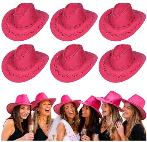 com-four® 6-teiliges Hut Set für Cowboys, Westernhut in pink
