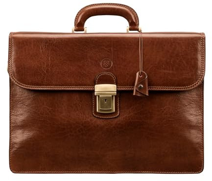 Maxwell Scott - Herren Luxus Leder Aktentasche - Klassische Business Laptop Tasche für 15-16“ - 3 Fächer - Handgefertigt aus italienischen Vollnarbenhäuten - The Paolo3 Cognac