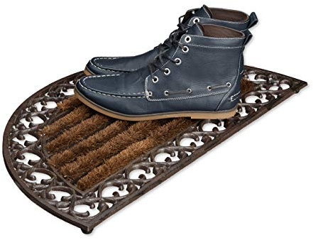 Relaxdays Fußabtreter Gusseisen mit Bürsten rund HBT ca. 4 x 72 x 39 cm Fußabstreifer im Jugendstil Schuhabstreifer passend zum Landhausstil aus robustem Metall mit Anti-Rutsch-Füßen, bronze